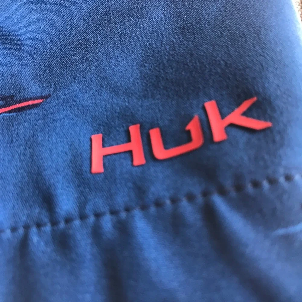 Huk Mens Charter‎ Volley Shorts Blue Boat Print Fishing Swim Trunks Small